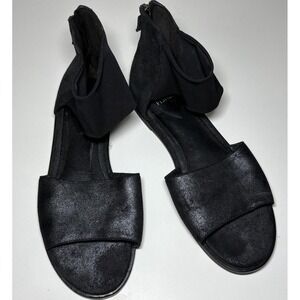 Eileen Fisher Sandals‎ Women's 7.5 Black Gray Metallic Leather Ankle Strap Zip
